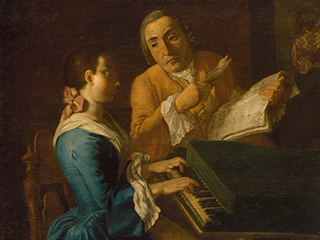 Gaspare Traversi, La Lezione di musica, meta del XVIII sec. olio su tela